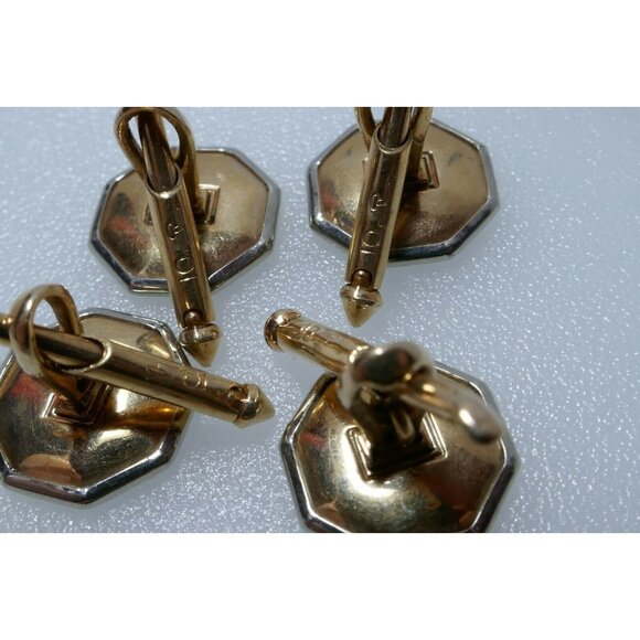 Antique Art Deco Era Larter 10K Gold Men's Dress Set Abalone Cuff Links & Studs - Picture 3 of 9